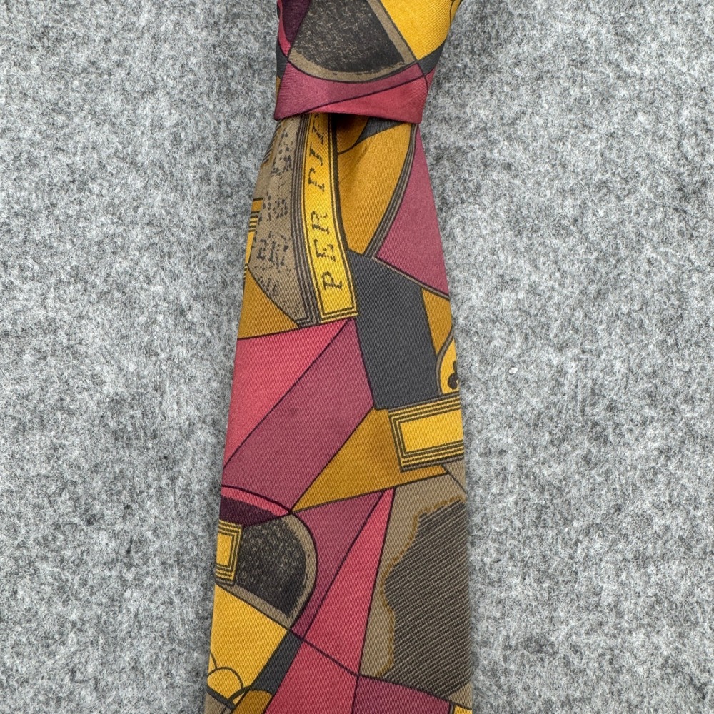 VTG Giorgio Benelli Necktie Mens OS Abstract Geometric Gold Burgundy Italy EUC